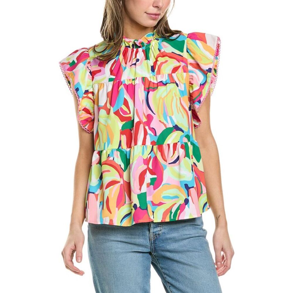 CROSBY by Mollie Burch Multicolor Abstract Print Flutter Sleeve Blouse
